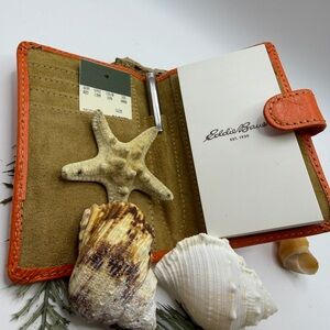 Eddie Bauer Orange Leather Notepad with Pen & Card Holder